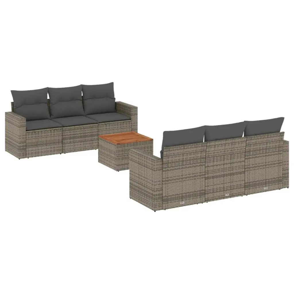 7 Piece Outdoor Garden Sofa Set for Patio Grey Poly Rattan with Cushions