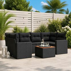 7-Piece Garden Sofa Set with Cushions Outdoor Patio Furniture Black Poly Rattan