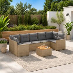 8-Piece Modular Garden Sofa Set - Beige Cushions Included