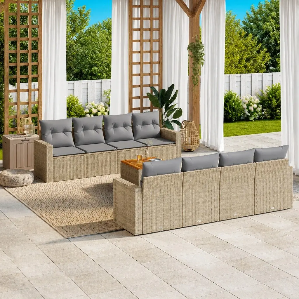 Garden Sofa Set Outdoor Furniture 9 Piece Beige Poly Rattan with Cushions