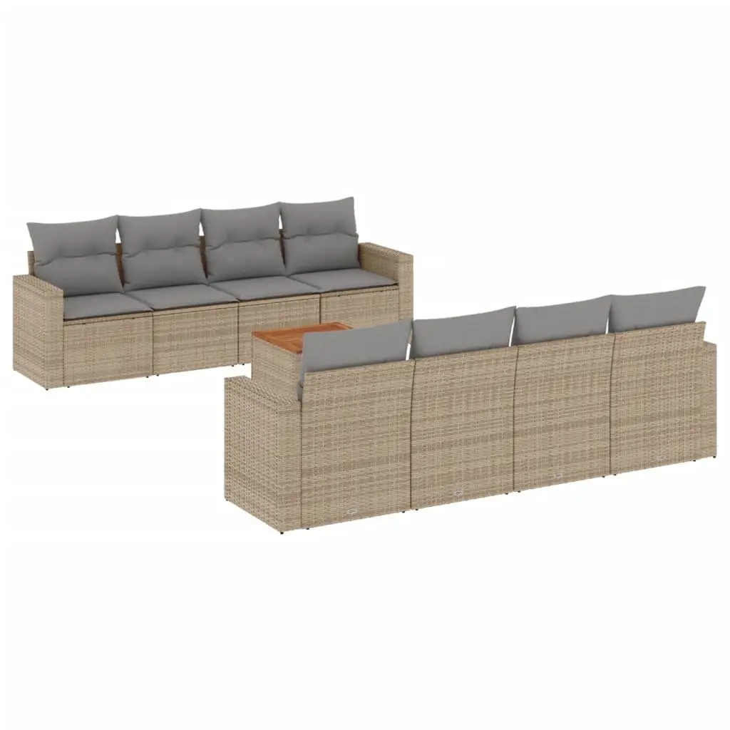 Garden Sofa Set Outdoor Furniture 9 Piece Beige Poly Rattan with Cushions