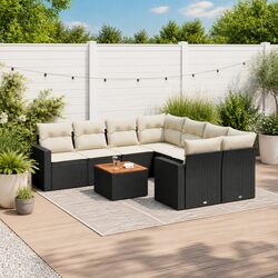 9-Piece Modular Outdoor Furniture Set with Black Cushions