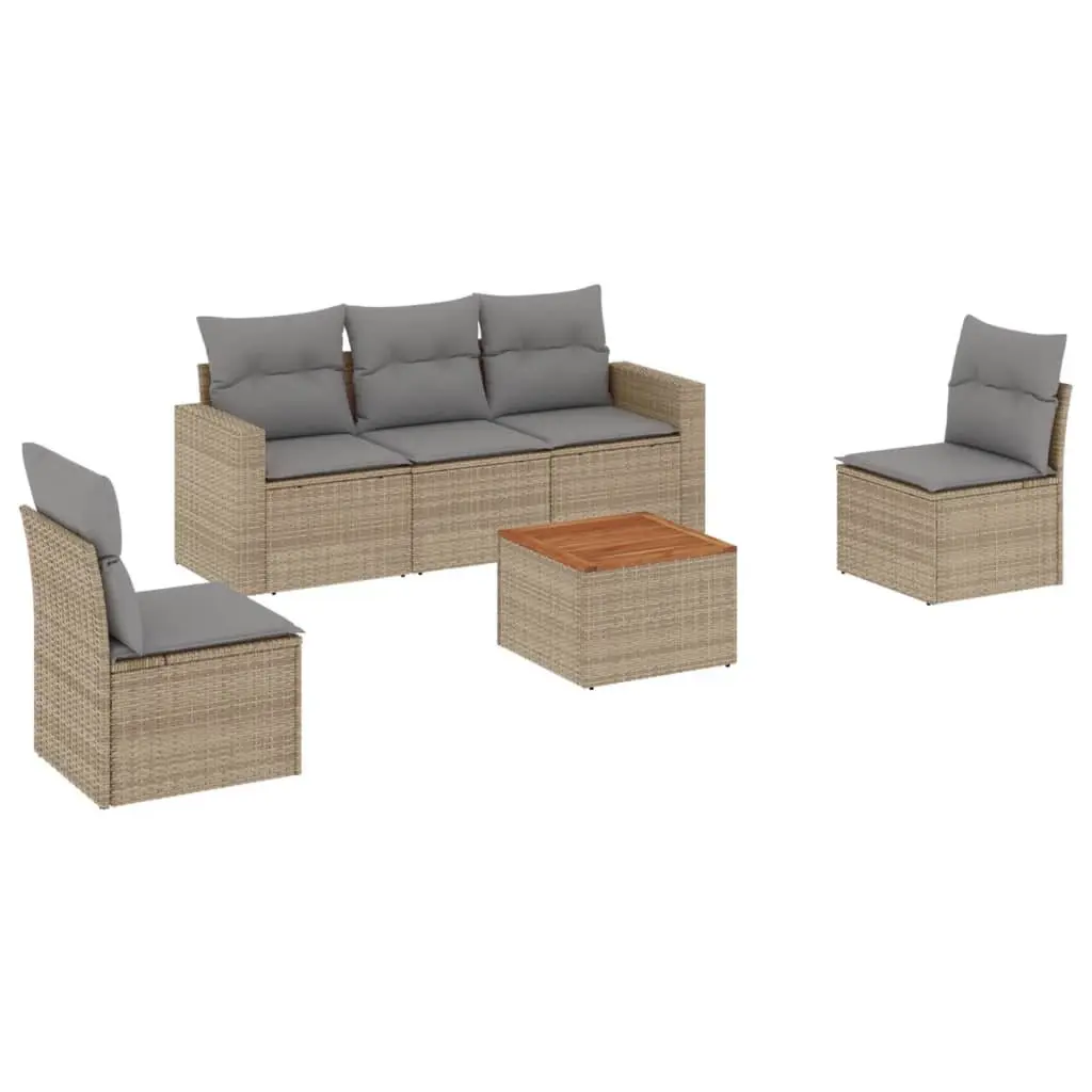 Garden Sofa Set 6 Piece Outdoor Furniture Beige Cushions Patio Seating