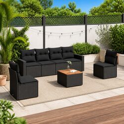 7 Piece Garden Sofa Set with Cushions Black Outdoor Patio Furniture Modular