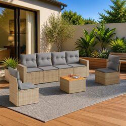7 Piece Garden Sofa Set with PE Rattan and Acacia Wood