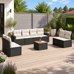 Garden Sofa Set 9 Piece Outdoor Furniture Black Poly Rattan Modular Patio