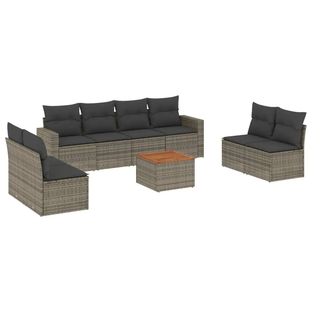 9 Piece Modular Garden Sofa Set with PE Rattan and Acacia Wood