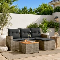 5 Piece Garden Sofa Set: Grey, PE Rattan, Acacia Wood