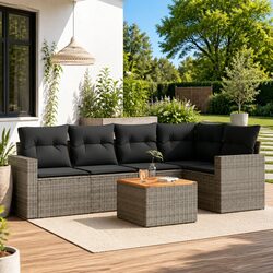 6 Piece Garden Sofa Set Grey Outdoor Furniture Patio Lounge with Cushions