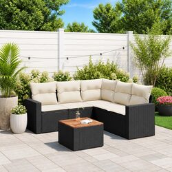 Garden Sofa Set 6 Piece Outdoor Furniture Black Poly Rattan Modular with