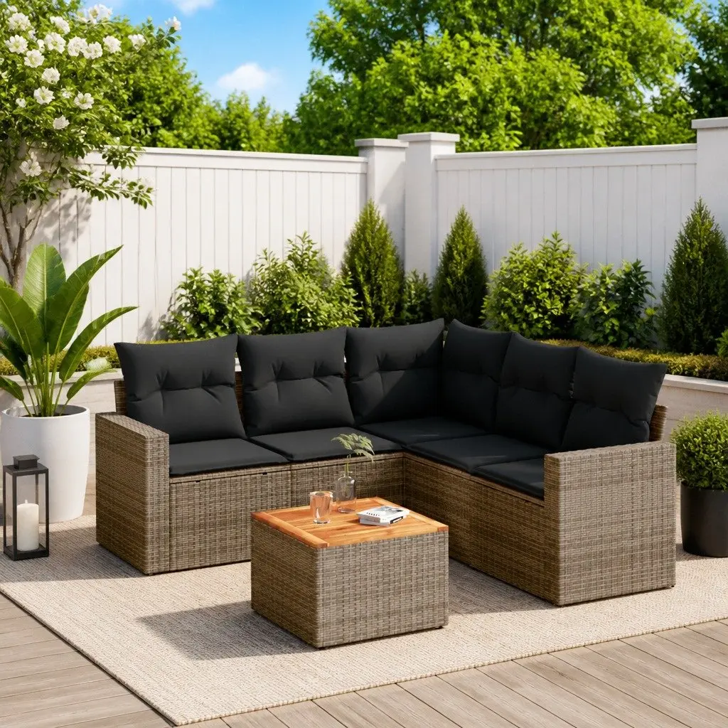Garden Sofa Set 6 Piece Outdoor Furniture Grey Modular Patio with Cushions