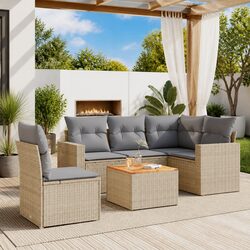 Outdoor Garden Sofa Set 6 Piece Patio Furniture Beige Poly Rattan with Cushions