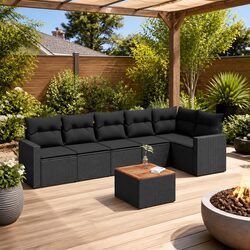 7 Piece Garden Sofa Set: Modular Black Outdoor Furniture