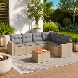 Outdoor Garden Sofa Set 7 Piece Patio Furniture Lounge with Cushions Beige