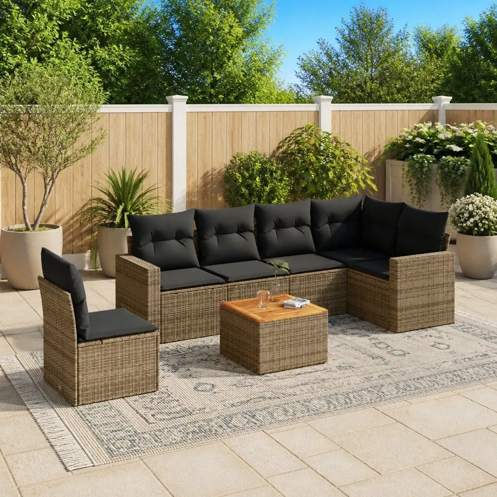 7 Piece Grey Rattan Outdoor Sofa Set