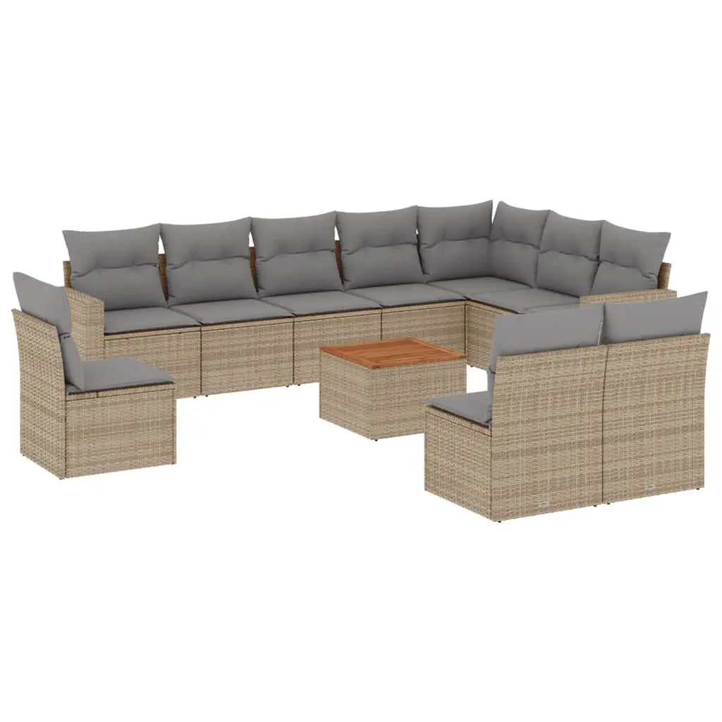 Garden Sofa Set Outdoor Furniture 11 Piece Beige Poly Rattan with Cushions Patio