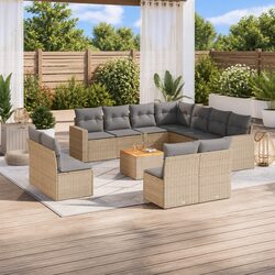 12 Piece Garden Sofa Set - Beige PE Rattan and Acacia Wood