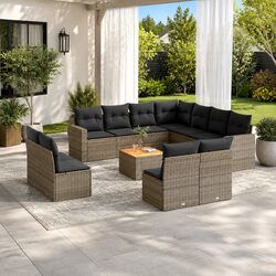 12-Piece Modular Garden Sofa Set, Grey PE Rattan