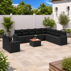 Garden Sofa Set 11 Piece Outdoor Furniture Black Rattan Patio Lounge Cushions