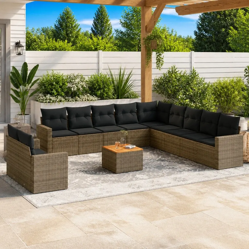 Modular Outdoor Grey Rattan Sofa Set 12 Piece Patio Furniture for Garden and Terrace
