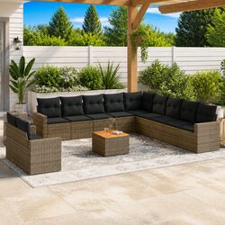 Garden Sofa Set 12 Piece Outdoor Furniture Grey Poly Rattan Modular Patio Lounge