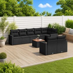 9 Piece Outdoor Garden Sofa Set with Cushions Black Modular Patio Furniture