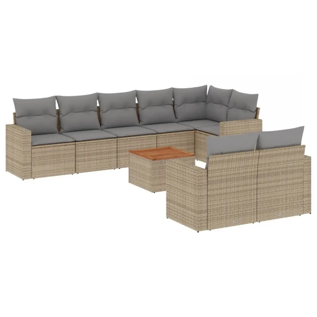 9 Piece Garden Sofa Set in Beige with Acacia Table