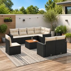 Specifications of 9-Piece Black Garden Sofa Set with Cushions