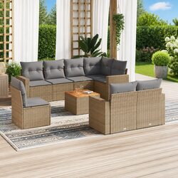 9-Piece Outdoor Modular Sofa Set - Beige & Acacia