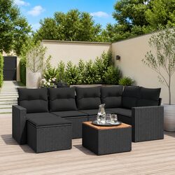 7-Piece Outdoor Sofa Set with Black PE Rattan Frame