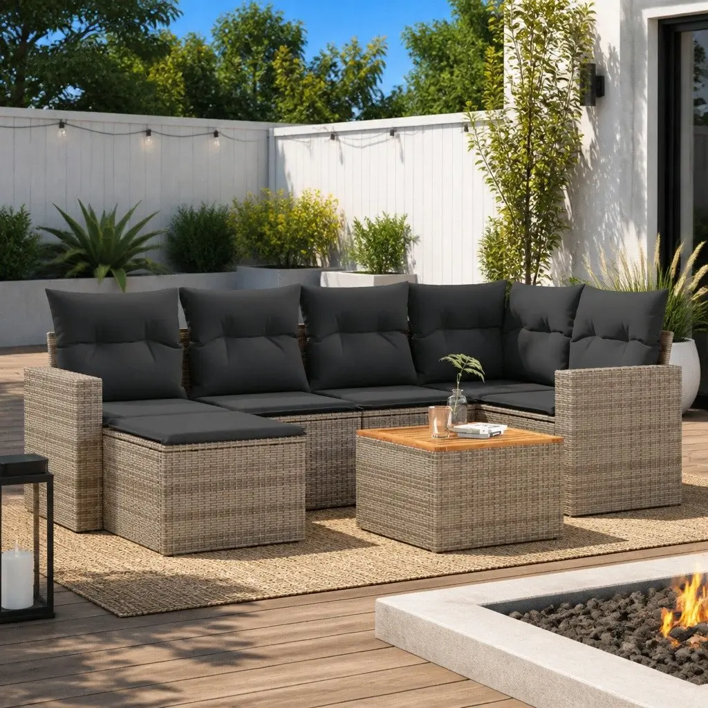 Outdoor Sectional Sofa Set Grey 7 Piece Patio Garden Furniture
