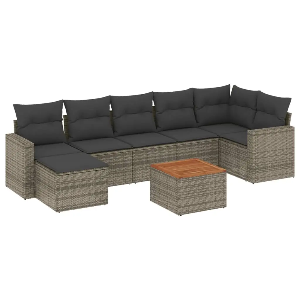 8 Piece Outdoor Garden Sofa Set Grey Poly Rattan Patio Sectional Furniture with