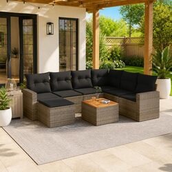 Outdoor Garden Sofa Set 8 Piece Grey Poly Rattan Patio Furniture Sectional with