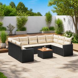 Outdoor Sectional Sofa Set: 10 Pieces of Black Poly Rattan