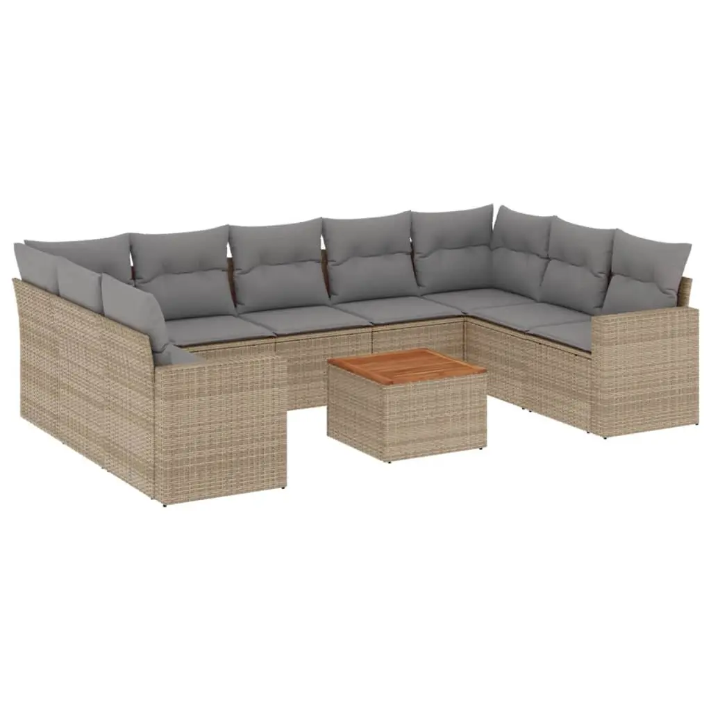 10 Piece Outdoor Sectional Sofa Set for Garden Beige Poly Rattan
