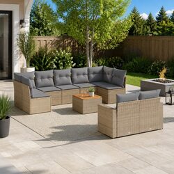 Outdoor Sectional Sofa Set 10 Piece Garden Furniture Patio Seating Beige