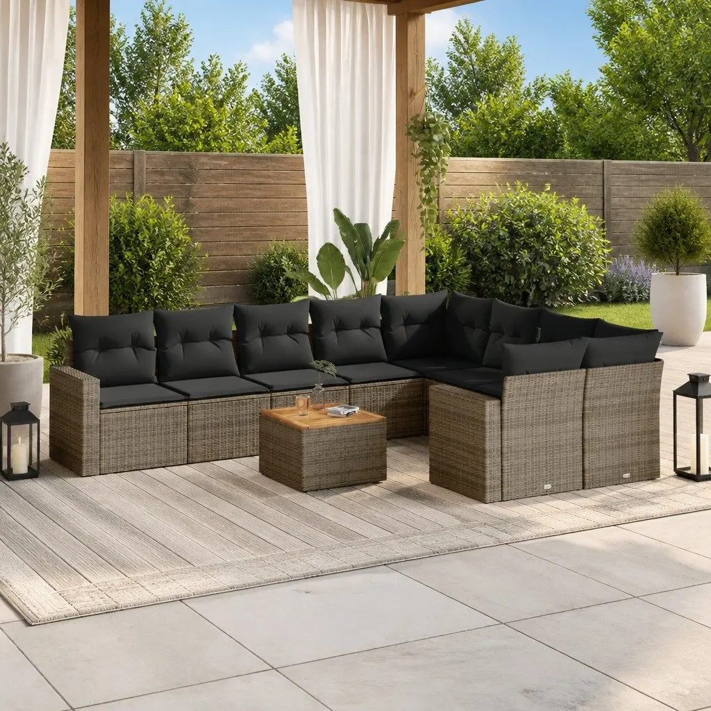 10 Piece Outdoor Sectional Sofa Set for Garden Grey Poly Rattan