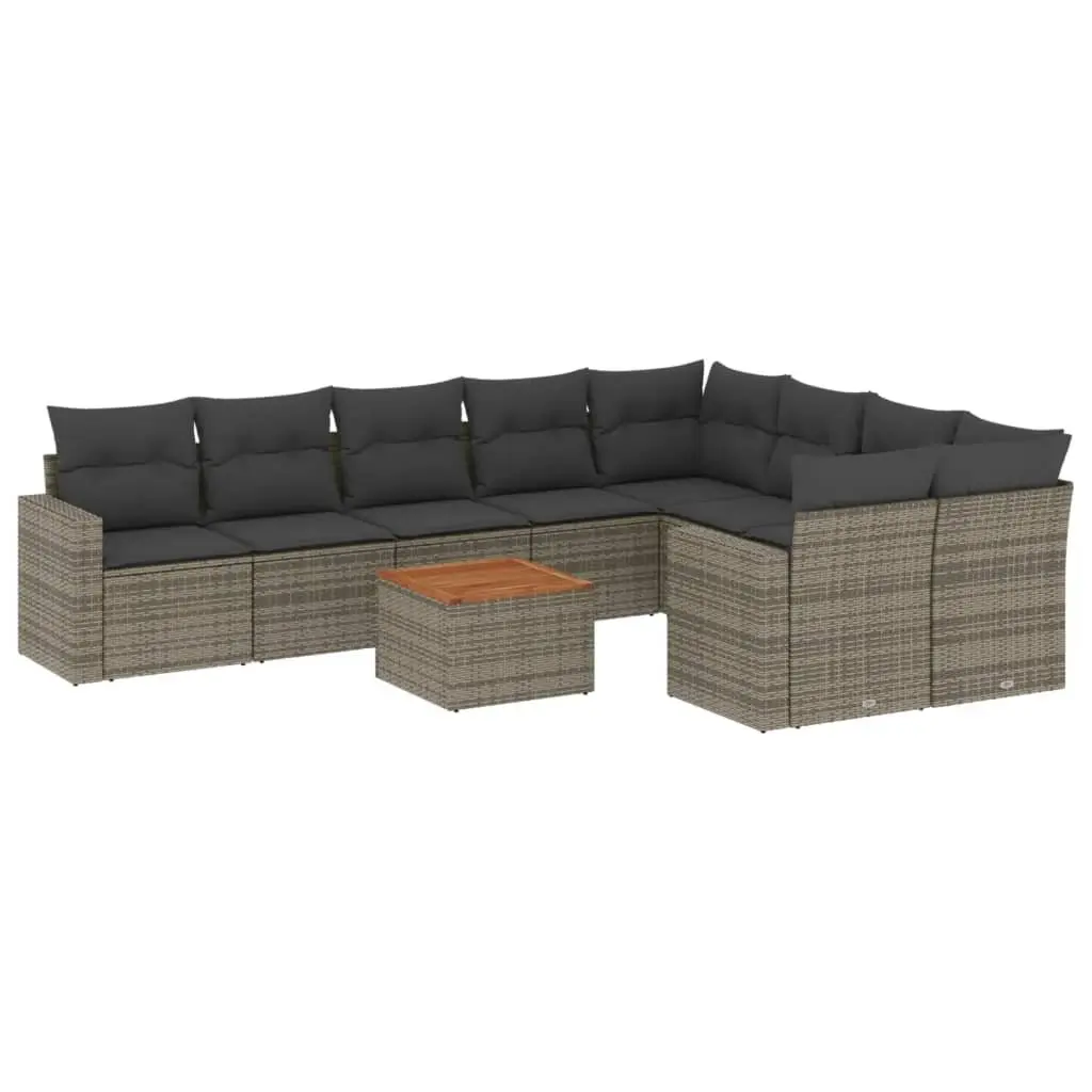 10 Piece Outdoor Sectional Sofa Set for Garden Grey Poly Rattan