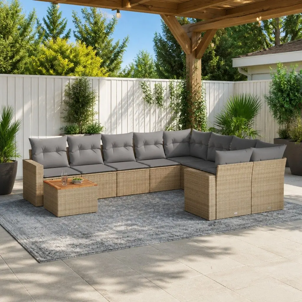 10 Piece Outdoor Sectional Sofa Set for Garden Patio Beige