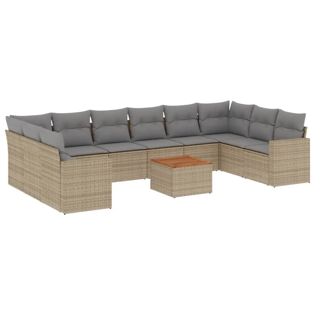 11 Piece Outdoor Garden Sectional Sofa Set with Cushions Beige Patio Furniture