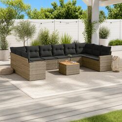 Grey Poly Rattan Outdoor Sectional Sofa Set - 11 Pieces