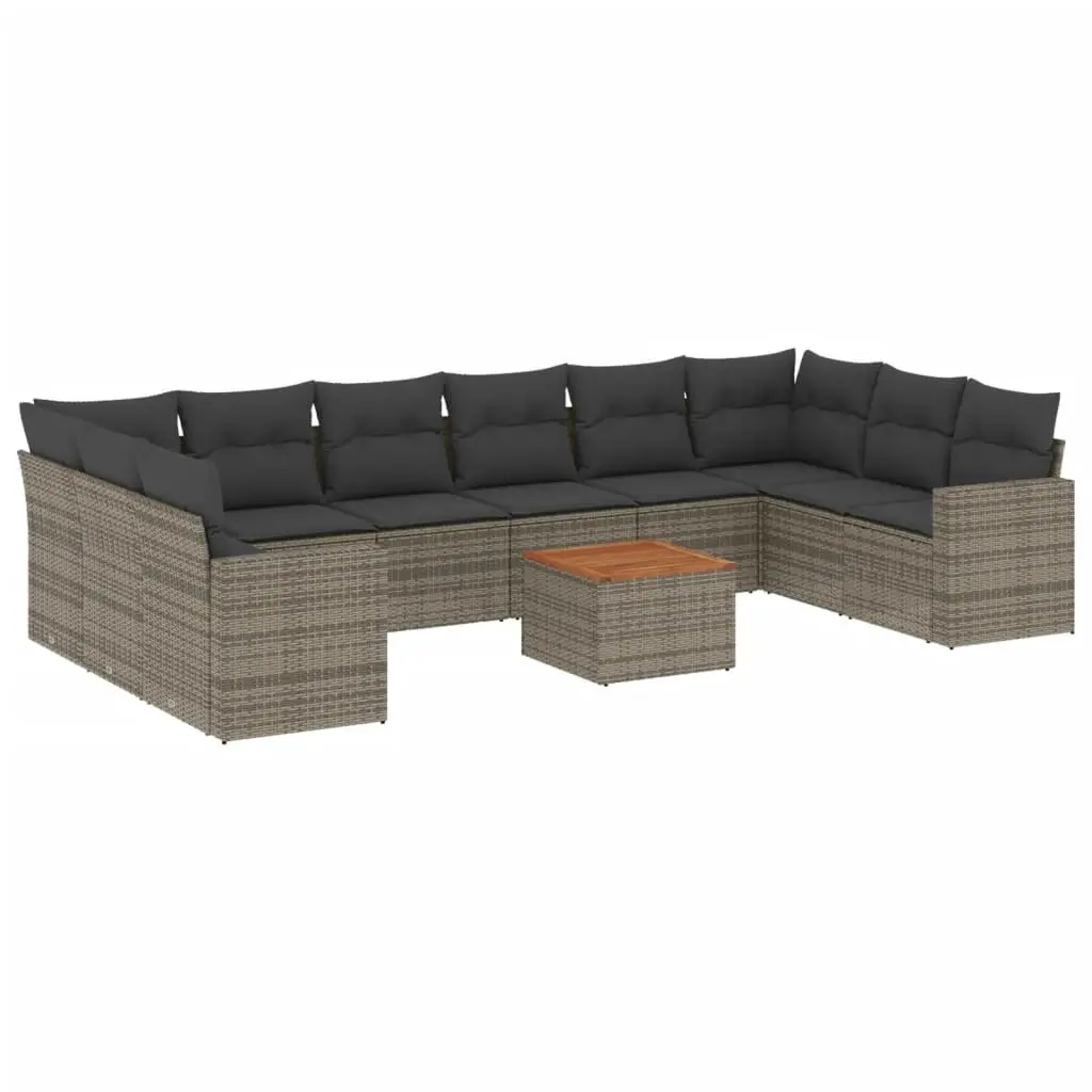 Outdoor Sectional Sofa Set 11 Piece Grey Poly Rattan Garden Furniture Modular