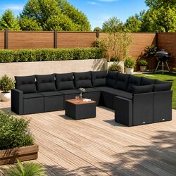 11 Piece Modular Garden Sofa Set in Black PE Rattan