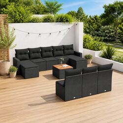 Outdoor Sectional Sofa Set 11 Piece with Black Rattan