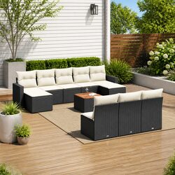 Outdoor Sectional Sofa Set 11 Piece Garden Furniture Black Poly Rattan Modular