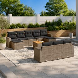 11-Piece Outdoor Sectional Sofa Set with Acacia Top