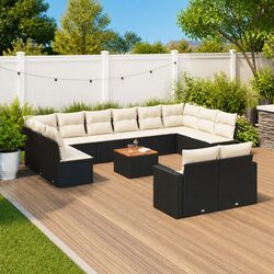 Outdoor Sectional Sofa Set: 13 Pieces, Black Poly Rattan
