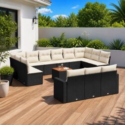 Outdoor Sectional Sofa Set 14 Piece Black Poly Rattan Garden Furniture Patio