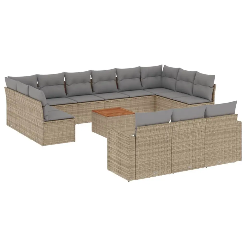 Outdoor Sectional Sofa Set 14 Piece Garden Use Beige Poly Rattan Cushions