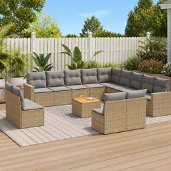 14-Piece Modular Garden Sofa Set with Beige Cushions